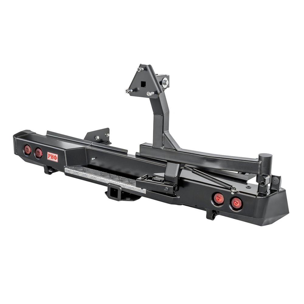 Бампер РИФ силовой задний Mitsubishi L200 2019+ с квадратом под фаркоп, калиткой, фонарями, подсветкой номера